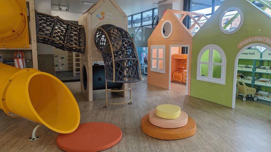 An indoor playground at Kids Magic Lab in Redmond offers Seattle families opportunities for playing inside