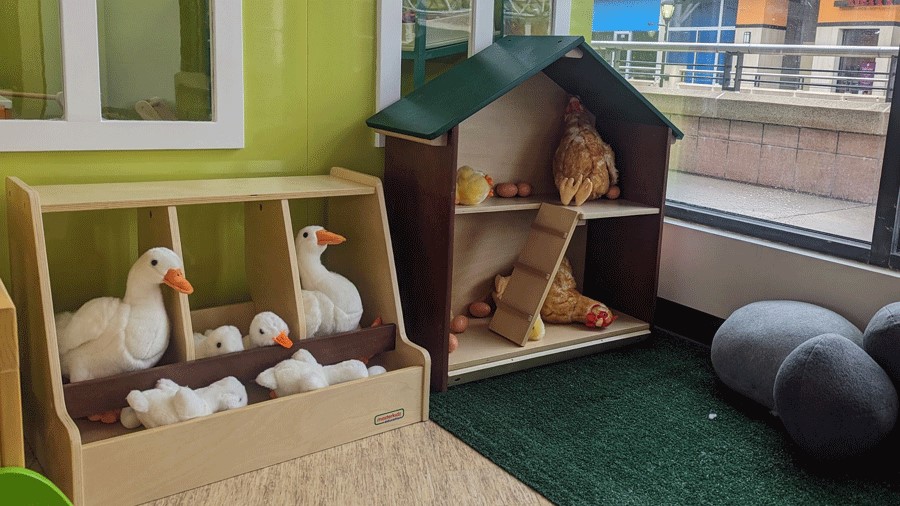 Creative play in the chicken and duck area at Kids Magic Lab