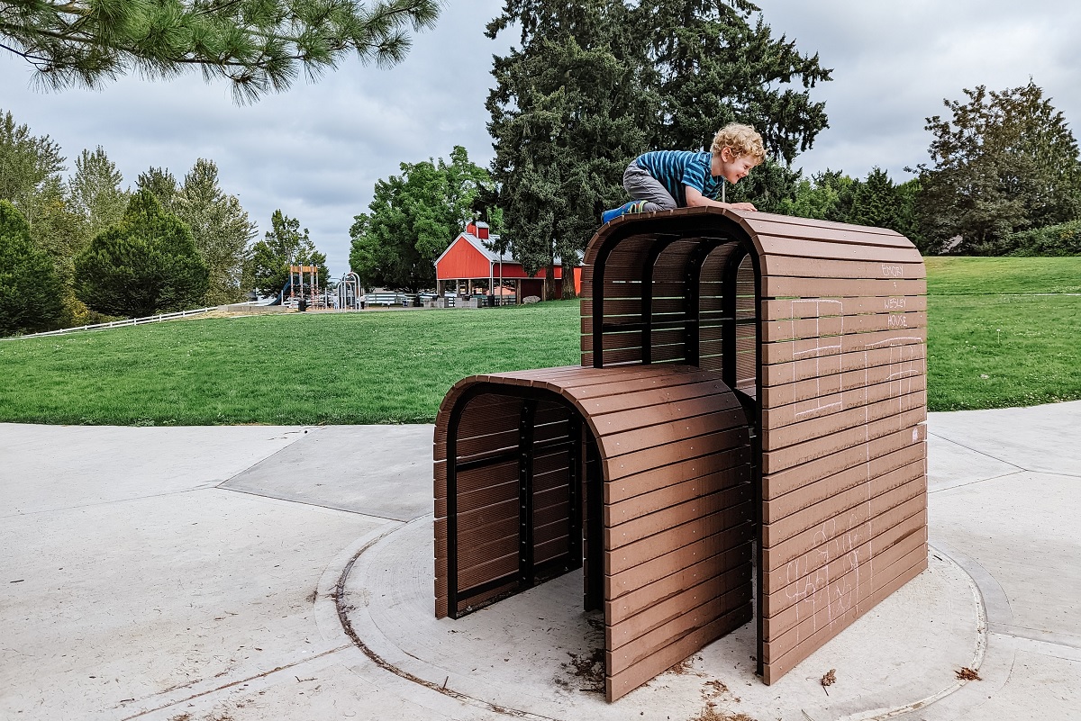 Functional sculpture art invites play near the new playground at Kent’s Chestnut Ridge Park