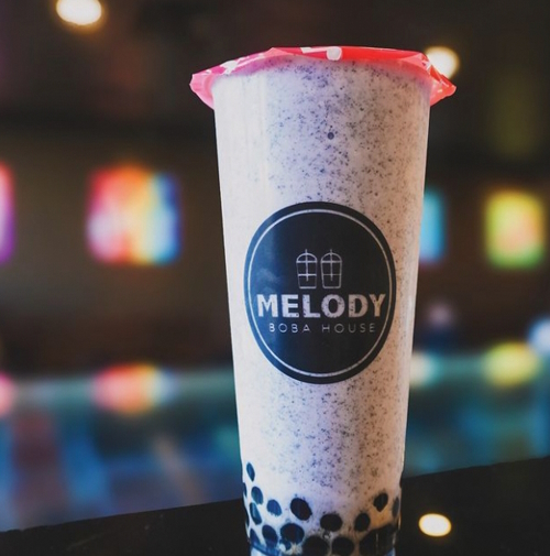 A tall cup of boba tea from Melody