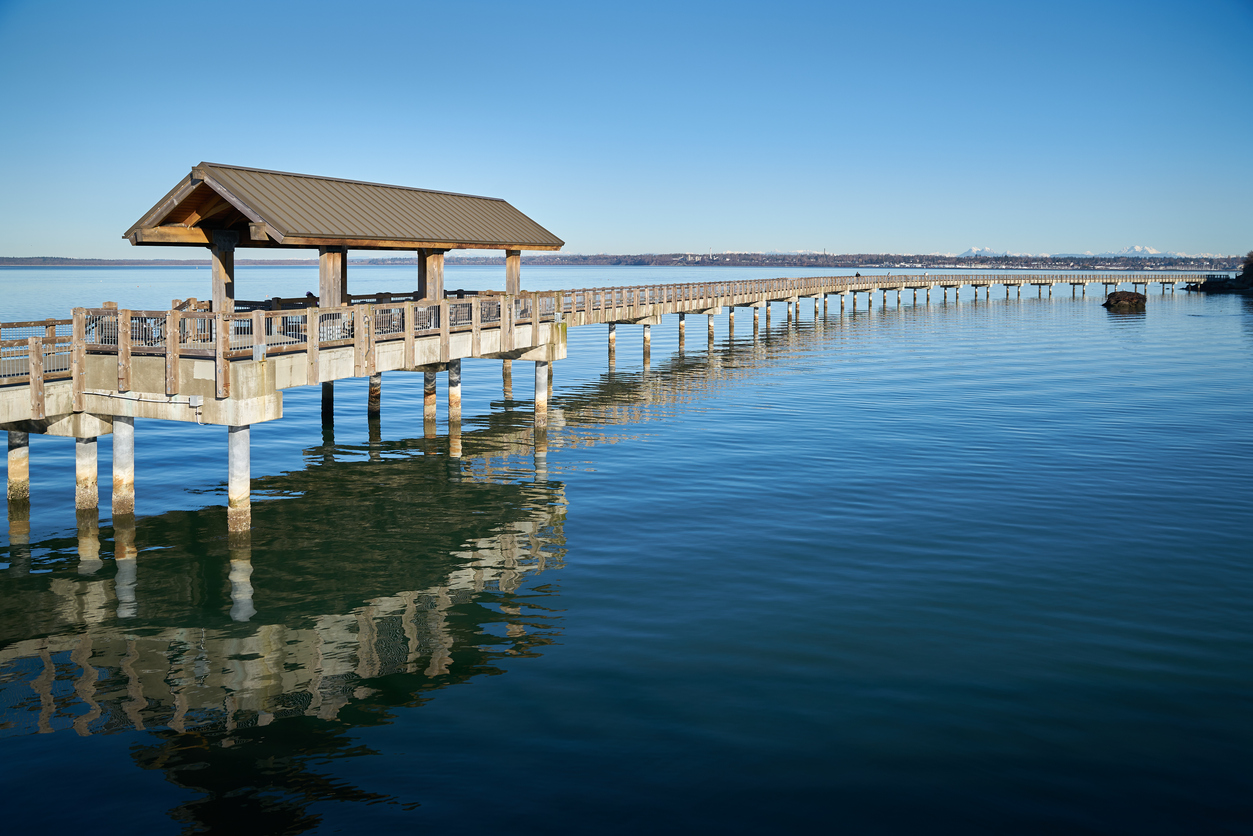 This boardwalk in Bellingham, Washington, connects the Fairhaven neighborhood and Boulevard Park on the city's south side. Bellingham is a great day-trip or overnight getaway destination for Seattle-area families