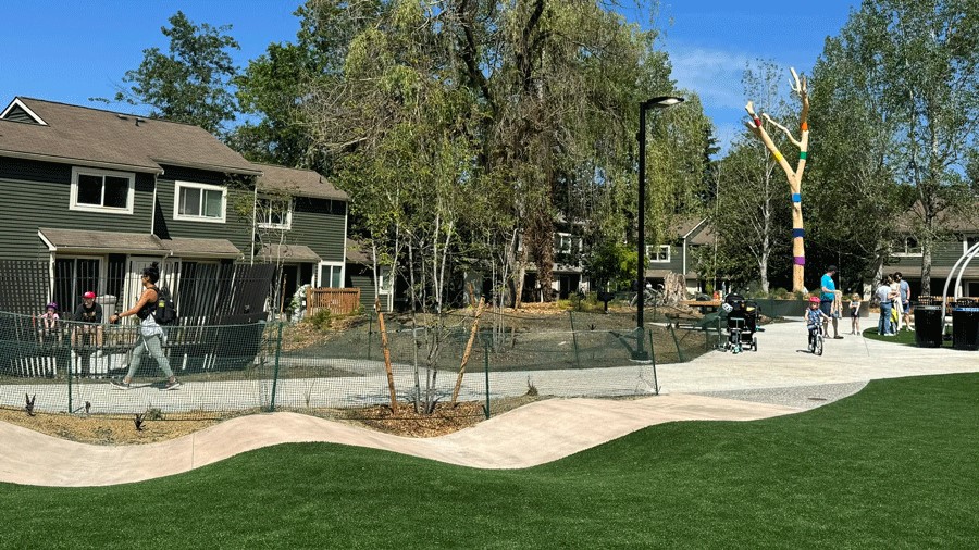 The Rolly Polly path at Pathways Park in Seattle is designed for wheelchairs, scooters, strollers and bicycles with accessible turf next to it