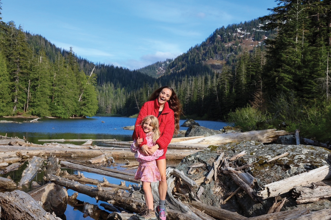 Kathryn Mueller and child on a backpacking trip