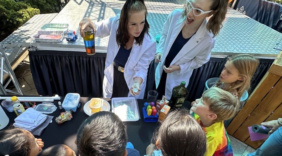 Science is made fun at a lunch-hour show for kids at Totem Lake Village's Village Fun Days.