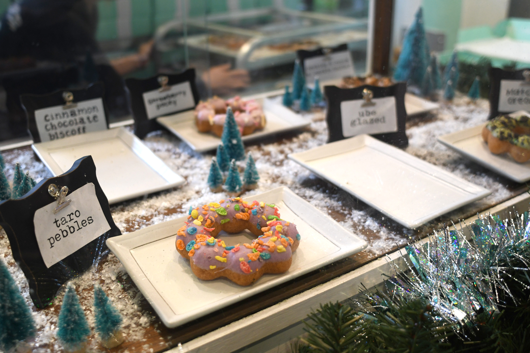 The display case at Dochi doughnut shop inside Seattle’s Uwajimaya market in the international distrcit