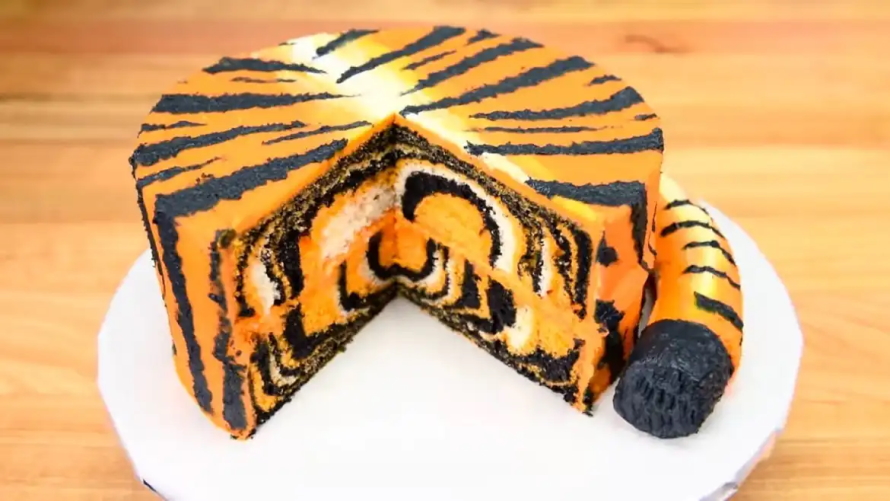 Tiger stripped cake with tail