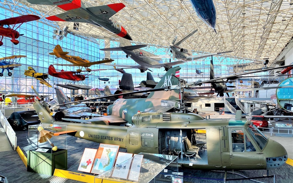 Wide view of aircraft on display at Seattle's Museum of Flight places to go indoors with kids when it's smoky outside