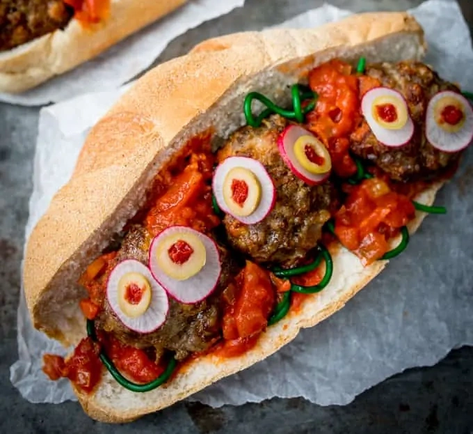 Eyeball sub for a spooky Halloween meal