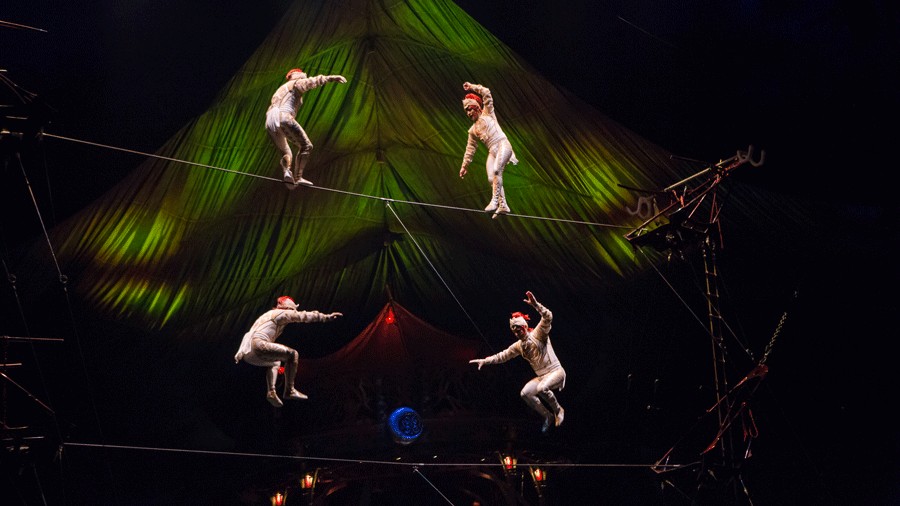 high-wire walkers during KOOZA in Seattle