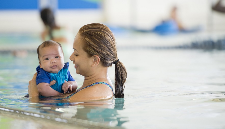Mom and baby in a pool