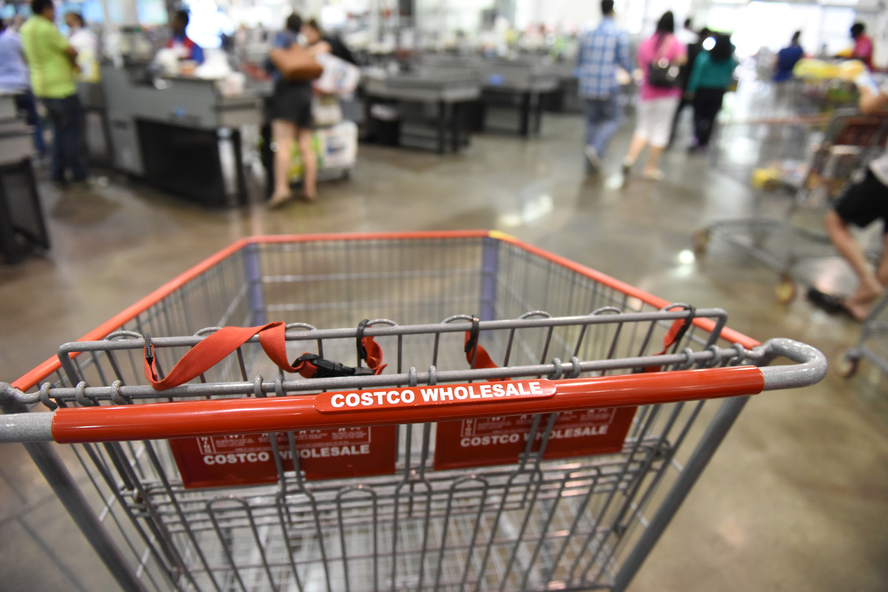 An empty shopping cart waiting to be filled with items at Costco