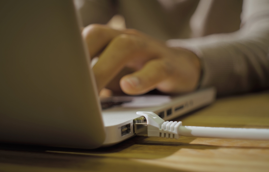 a laptop that is plugged into the internet