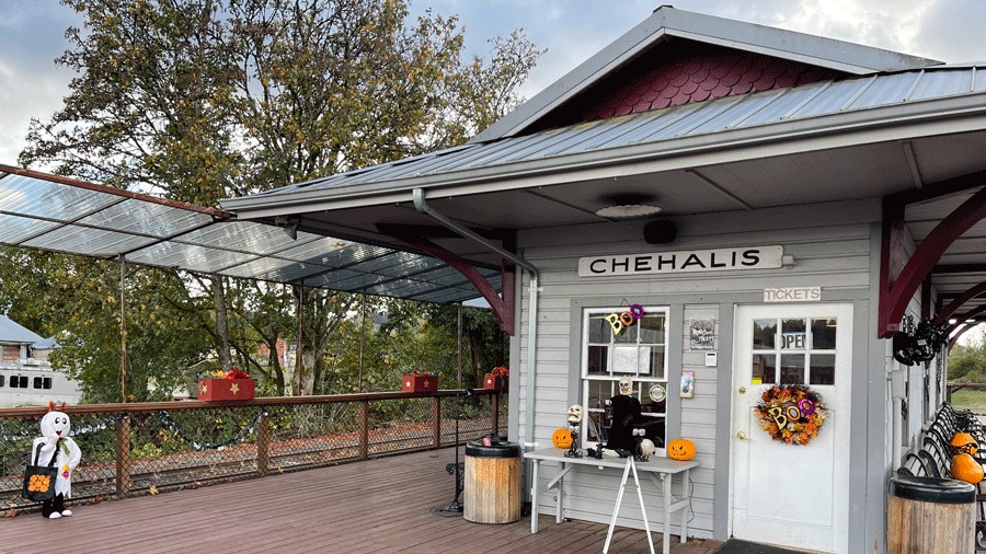 Halloween decorations for the Pumpkin Train at Chehalis Centralia Railroad near Seattle