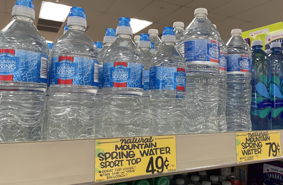 bottles of water at Trader Joe’s