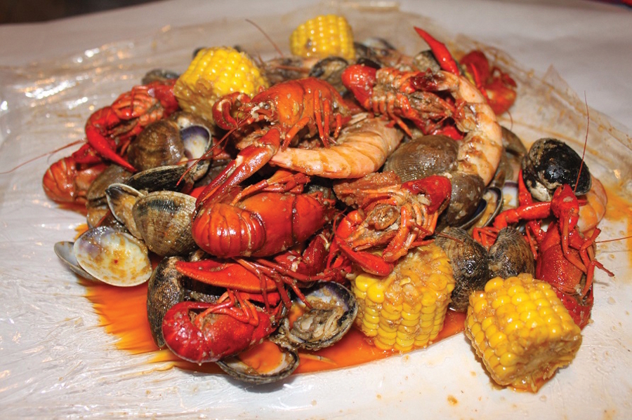 crawfish boil on a table