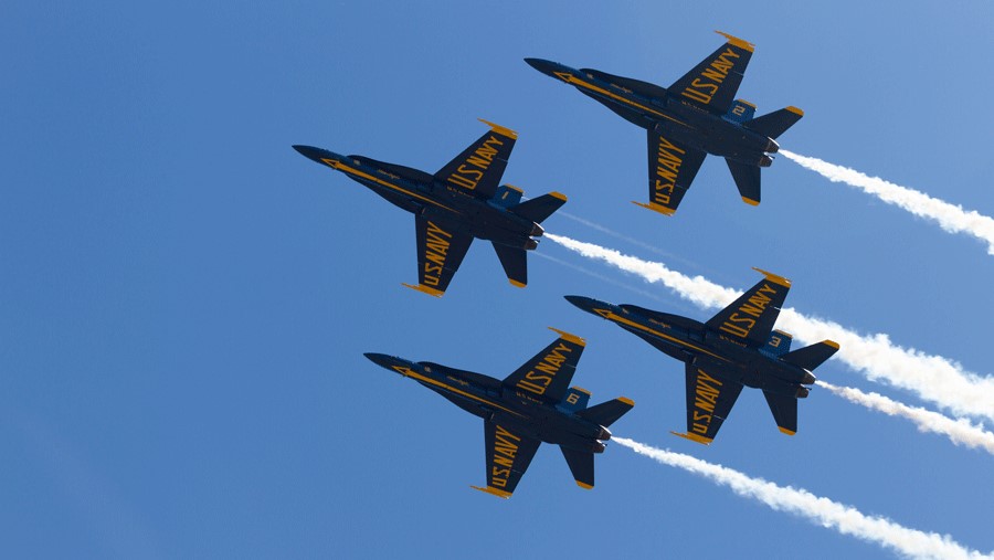 Blue Angels flying in formation for Seattle Seafair