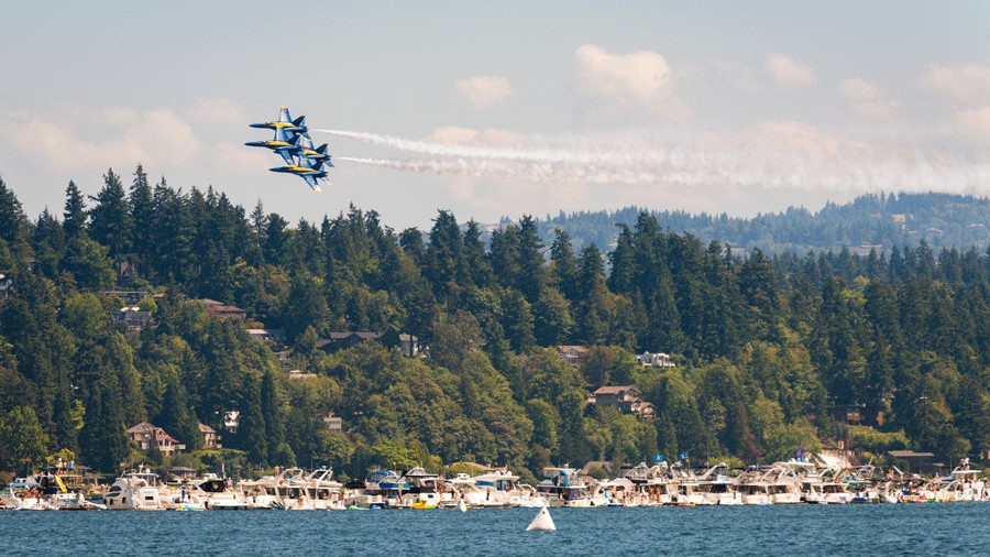 Blue Angels flying over Lake Union for Seattle Seafair