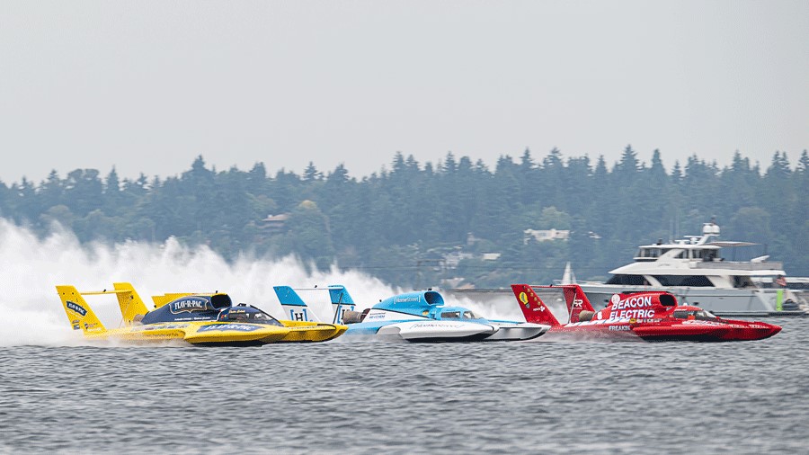 Fast racing hydroplanes are one part of the Seafair festivities in Seattle on the water