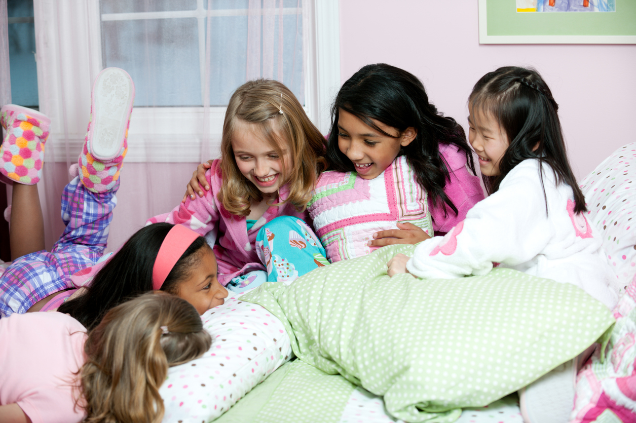 girls having fun at a sleepover