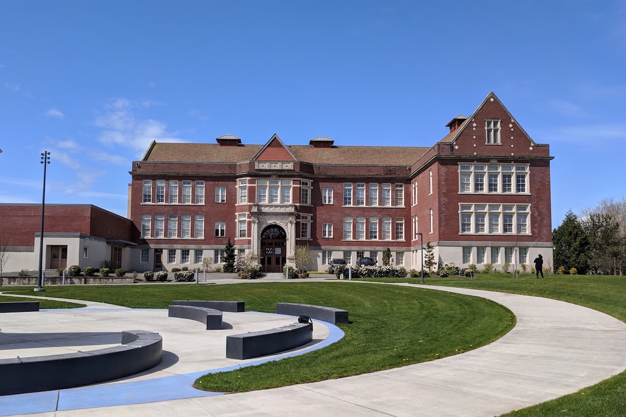 View of the exterior of Seattle's Northwest African American Museum, formerly the Colman School building