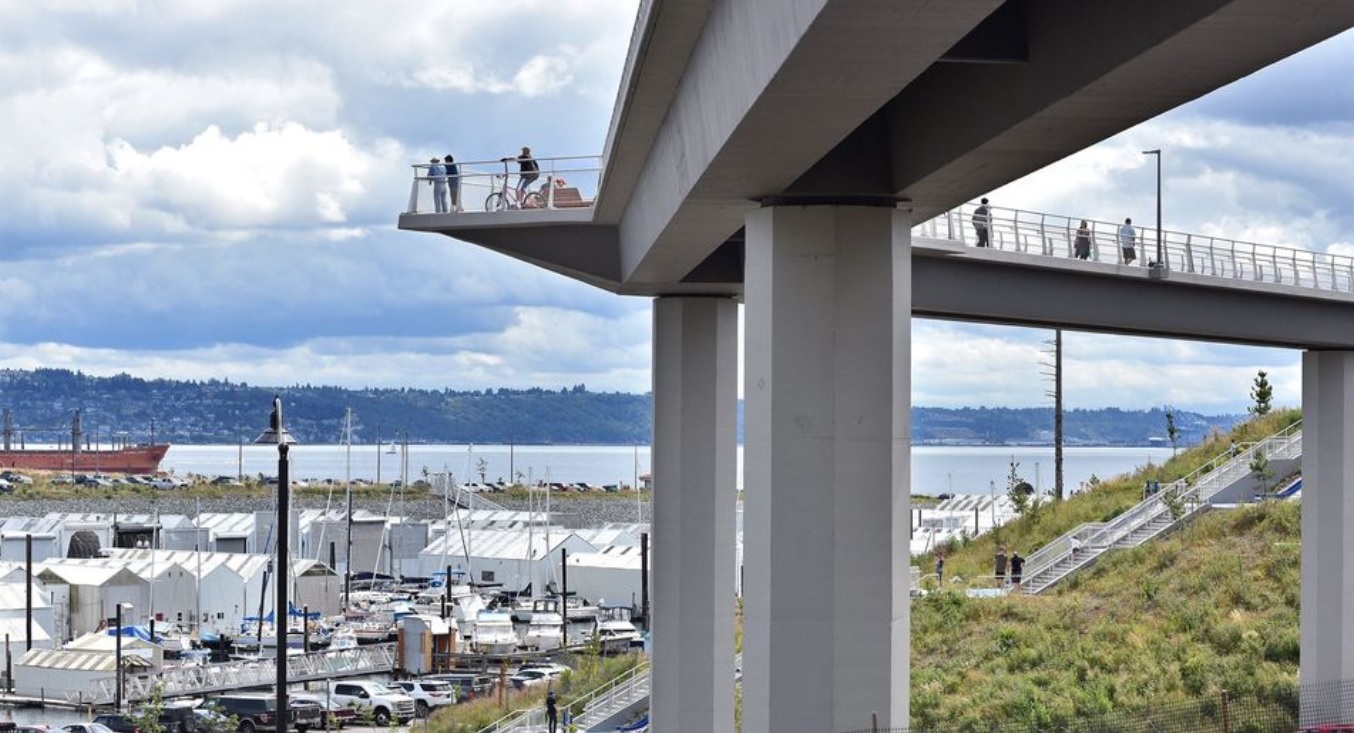 Tacoma's Wilson Way Bridge with Dune Peninsula slides in the background