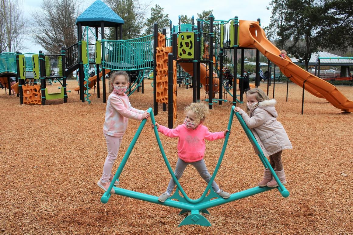 Fun play equipment at new playground Gene Coulon Memorial Beach Park in Renton Washington