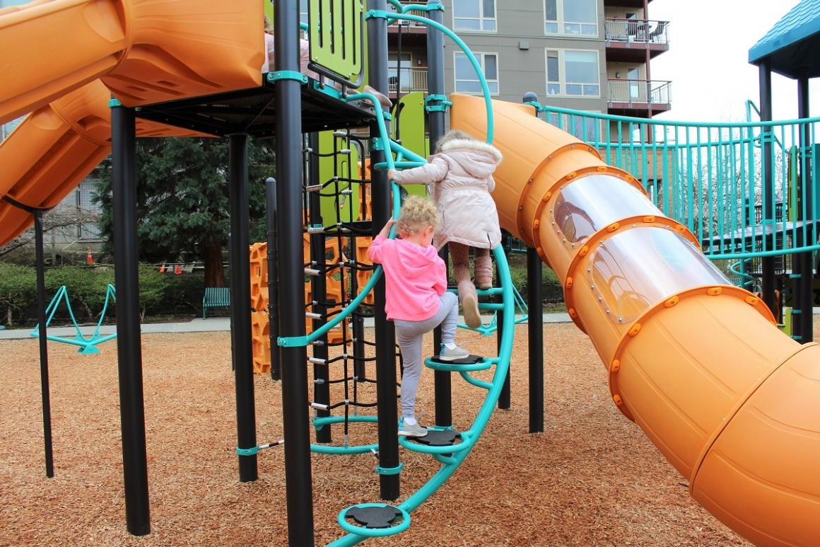 Window tube slide at new Gene Coulon Memorial Beach Park playground