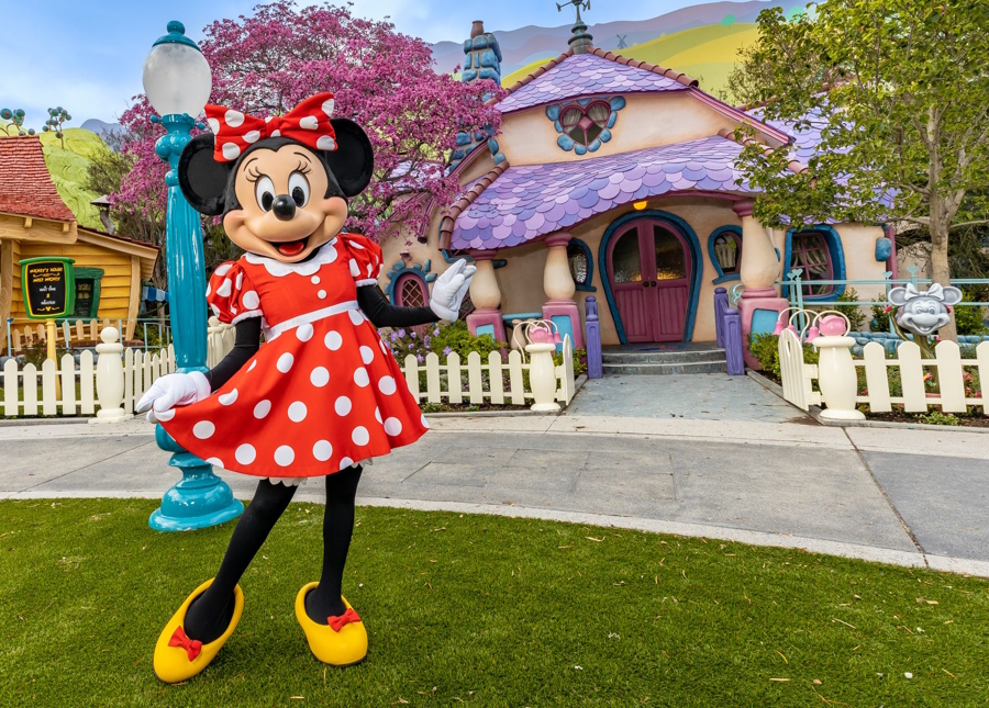Mini Mouse outside her house in Mickey's Toontown at Disneyland