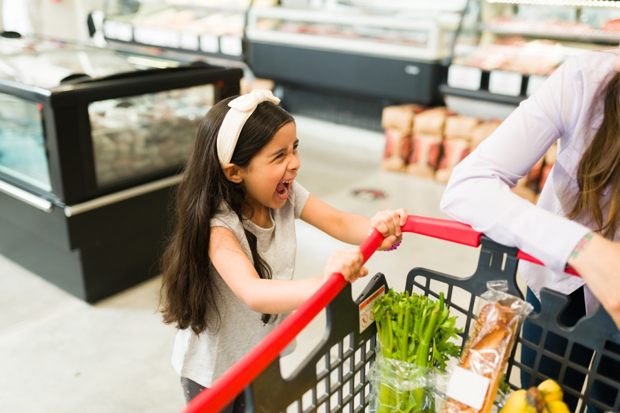 Little girl screaming at a grocery store