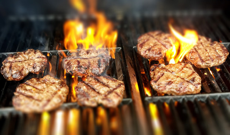 burgers on grill