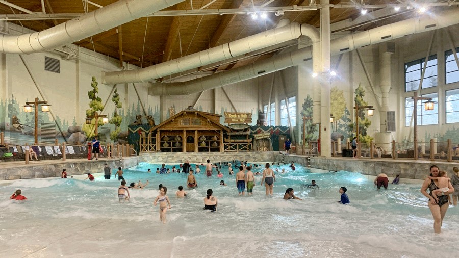 Families enjoying the wave pool during spring break