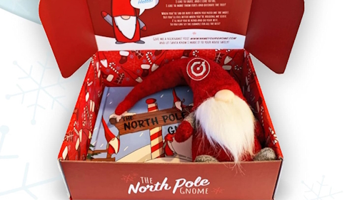 North Pole Gnome in a box with the book