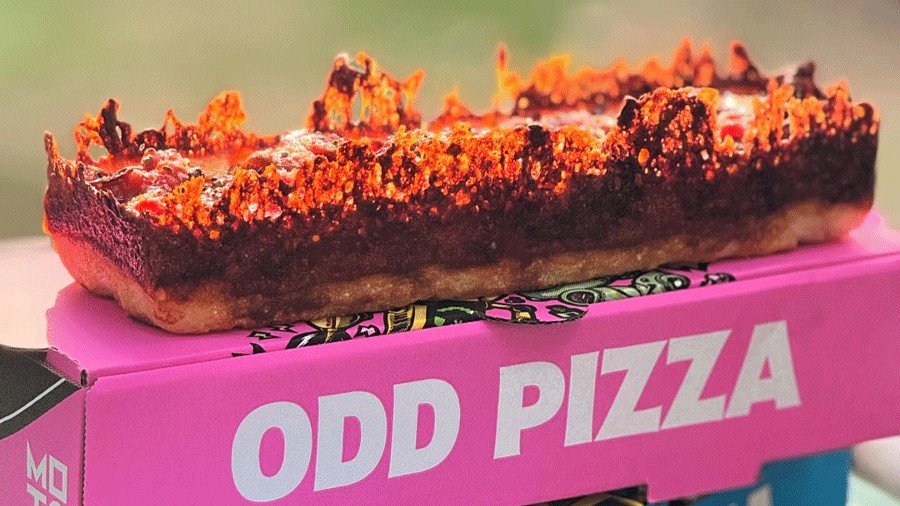Unique pizza on a box from Moto Pizza in Seattle