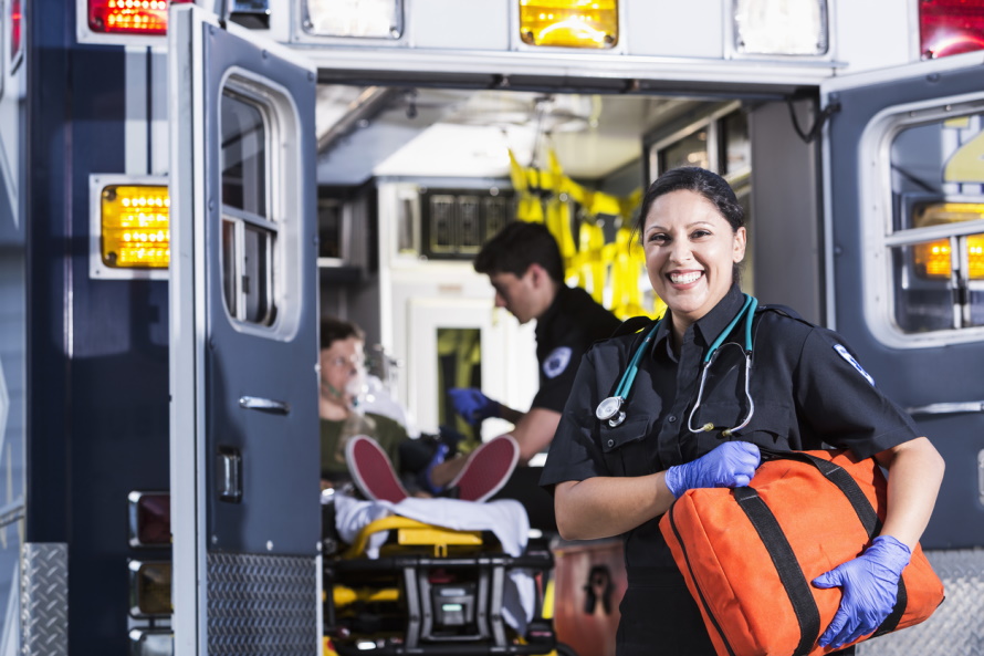 EMT helping and smiling