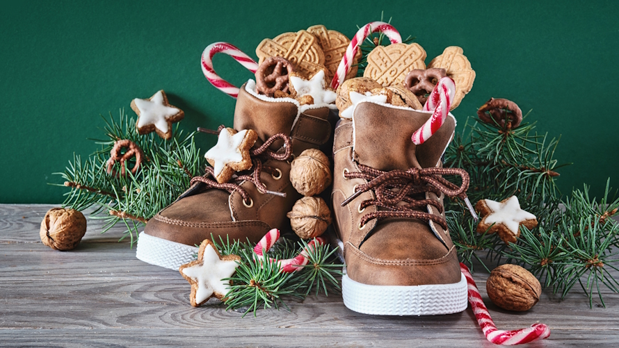 Child’s shoes filled with treats from St. Nick