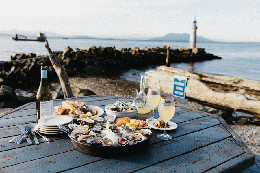 Food on a table at the beach, a stop on a fall scenic drive
