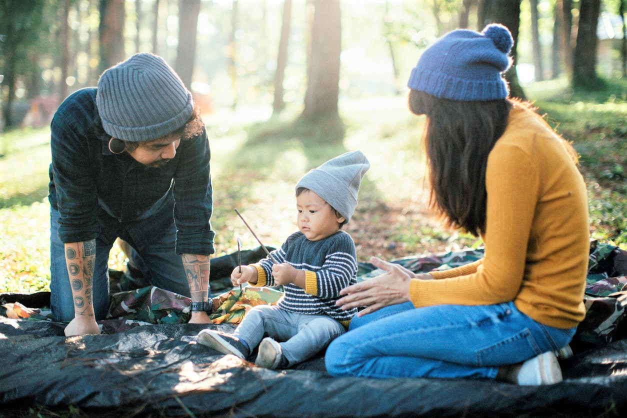 Family camping with small child
