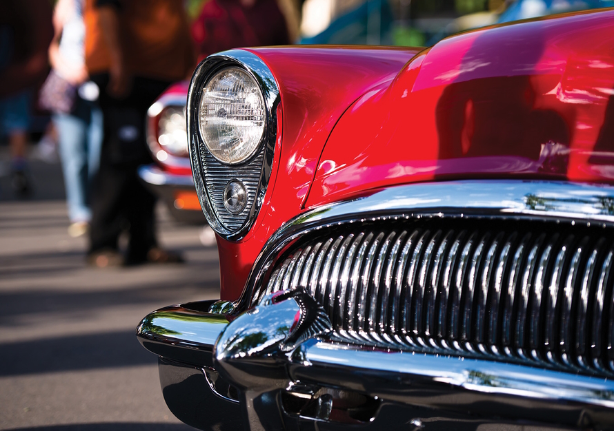 Bright red front of a classes car
