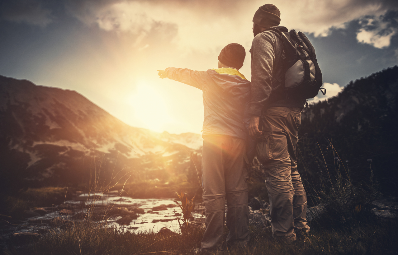 Father and son hiking