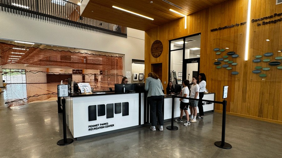 interior lobby of PenMet rec center in Gig Harbor