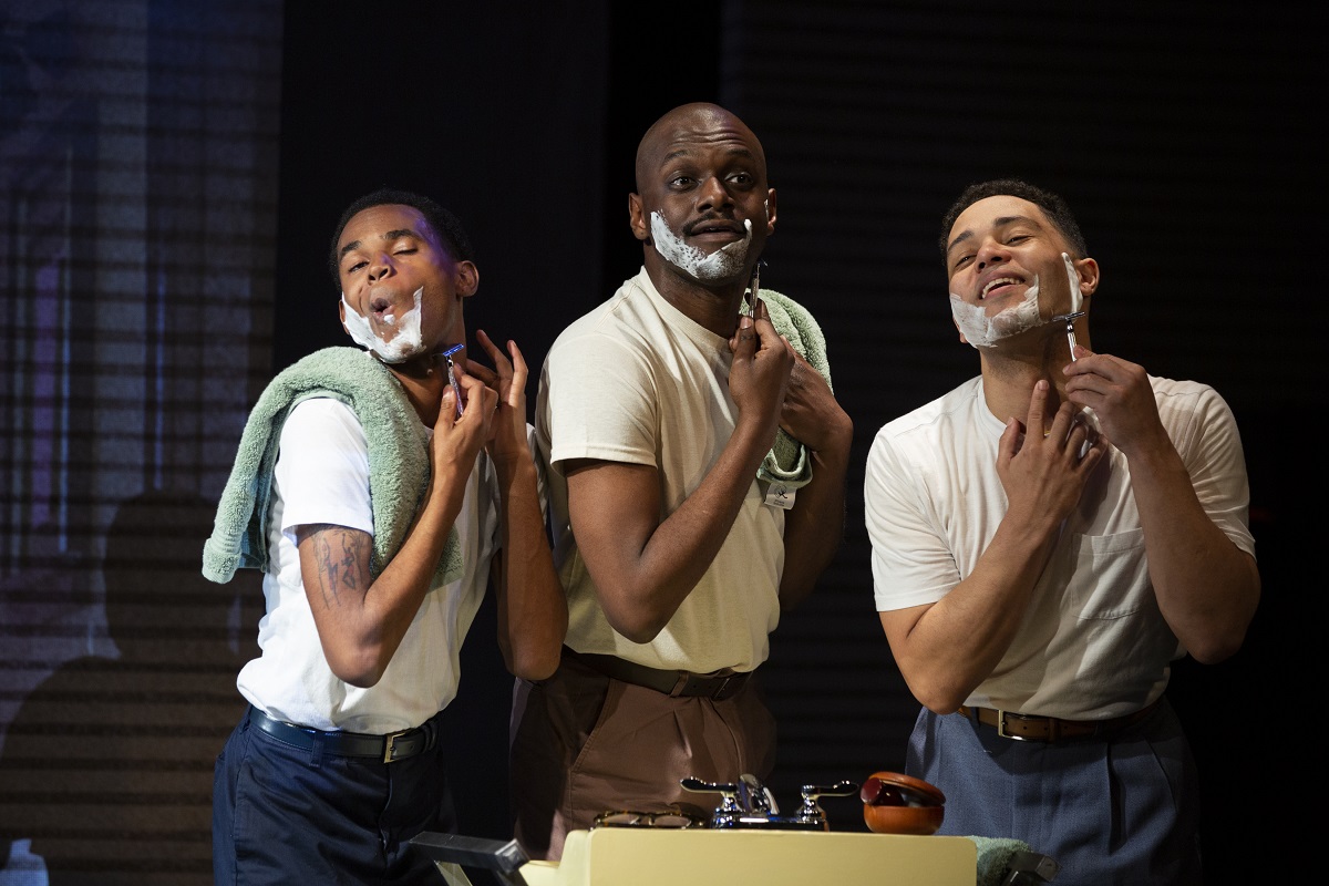 Rowin M. Breaux, Nicholas Japaul Bernard, and Chip Sherman in SCT's 2022 production of The Watsons Go To Birmingham -1963. Photo by Angela Sterling.
