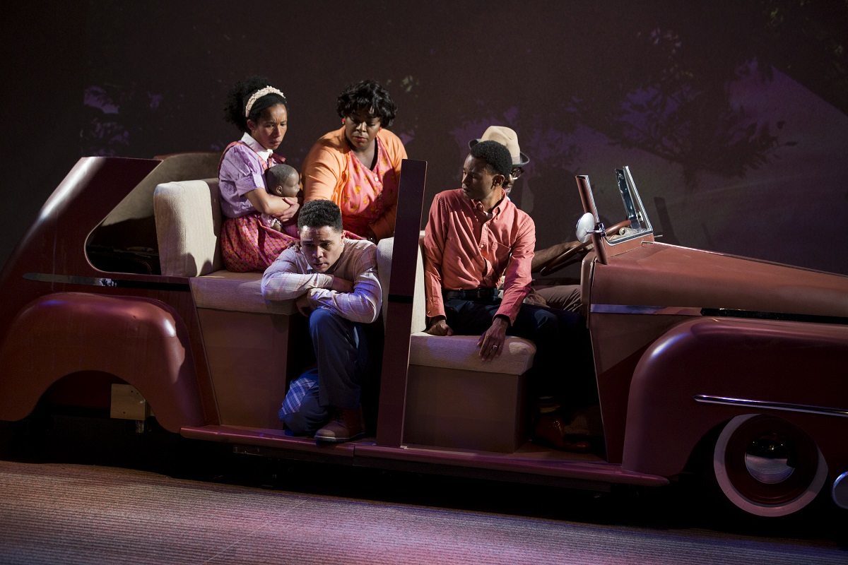 Rowin M. Breaux, Anjelica McMillan, Chip Sherman, Kaila Towers, and Nicholas Japaul Bernard in SCT's 2022 production of The Watsons Go To Birmingham -1963. Photo by Angela Sterling.