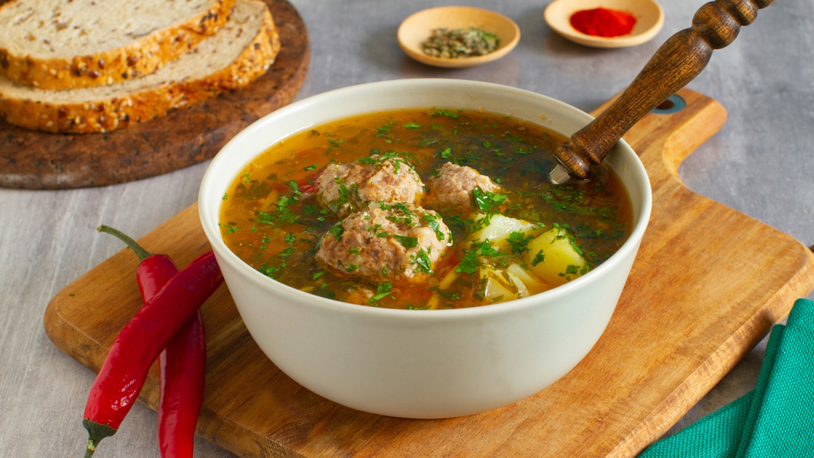 bowl of Italian meatball soup