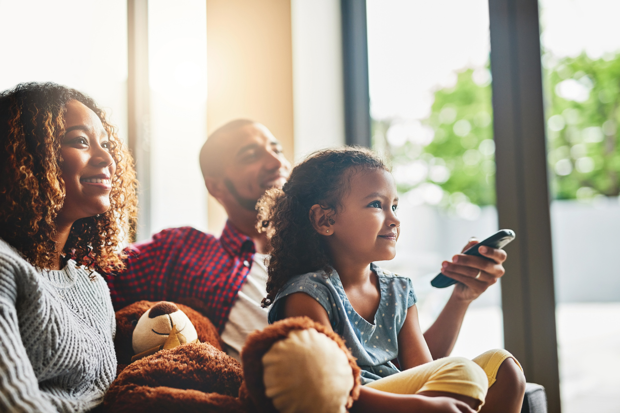 Family watching tv