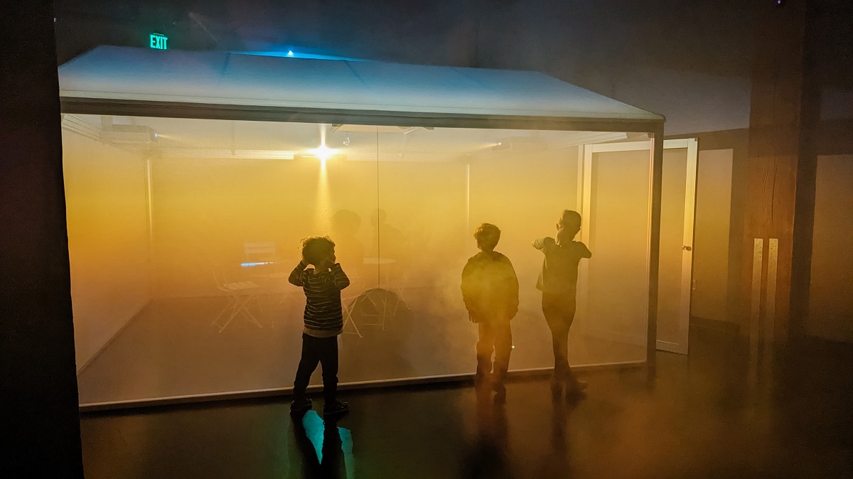 Kids experience the second phase of the Scottish garden shed interactive exhibit at WNDR Seattle museum