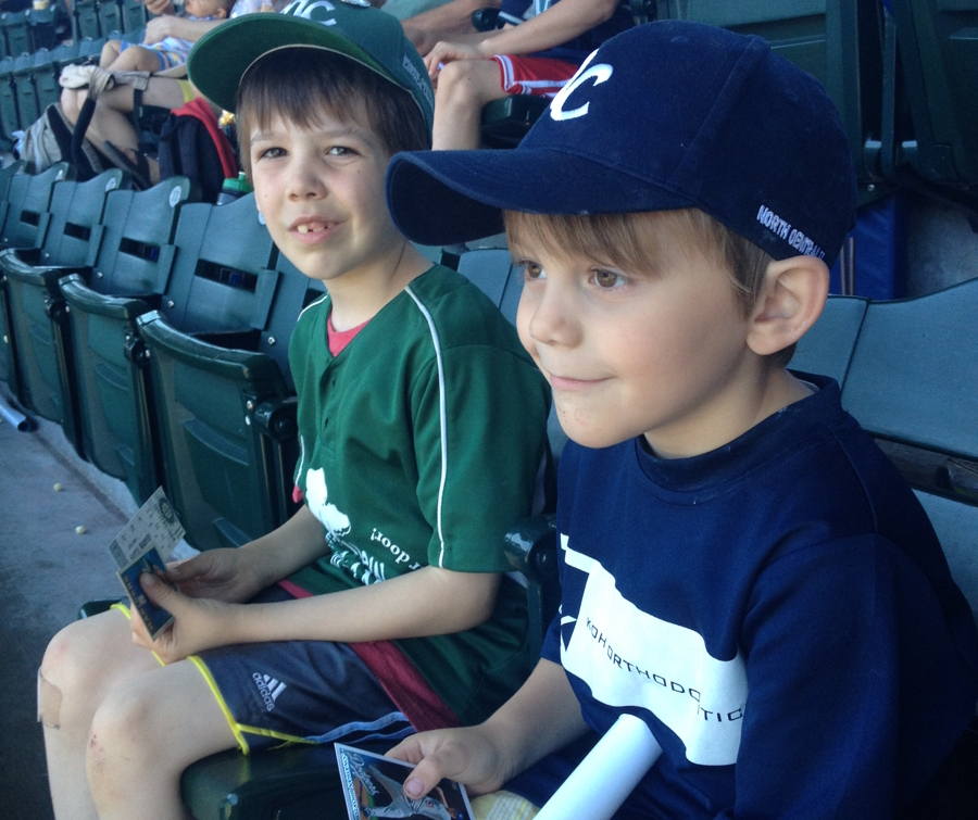 Two boys watching a baseball game