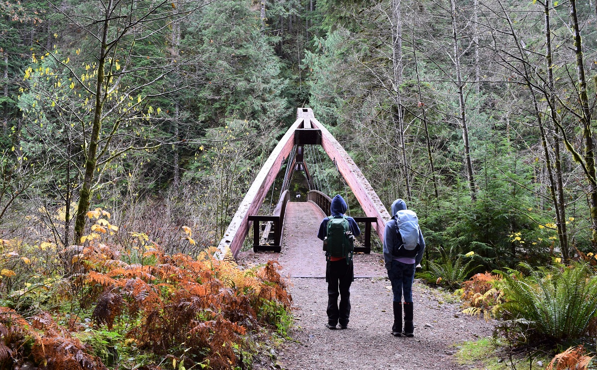 Innovative suspension bridge connecting to the Pratt River Trail along the Middle Fork Snoqualmie best family hikes near Seattle