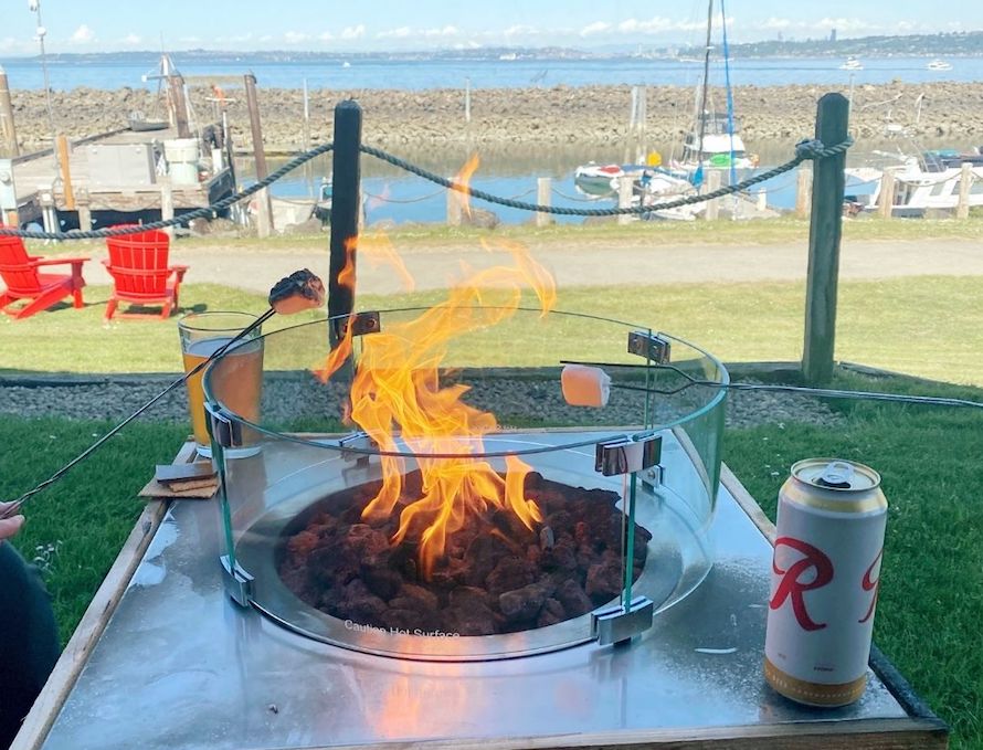 fire table at a restaurant on blake island