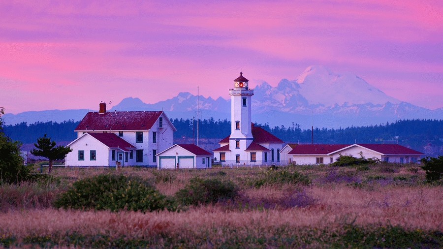 Point Wilson Lighthouse at sunset during a family vacation