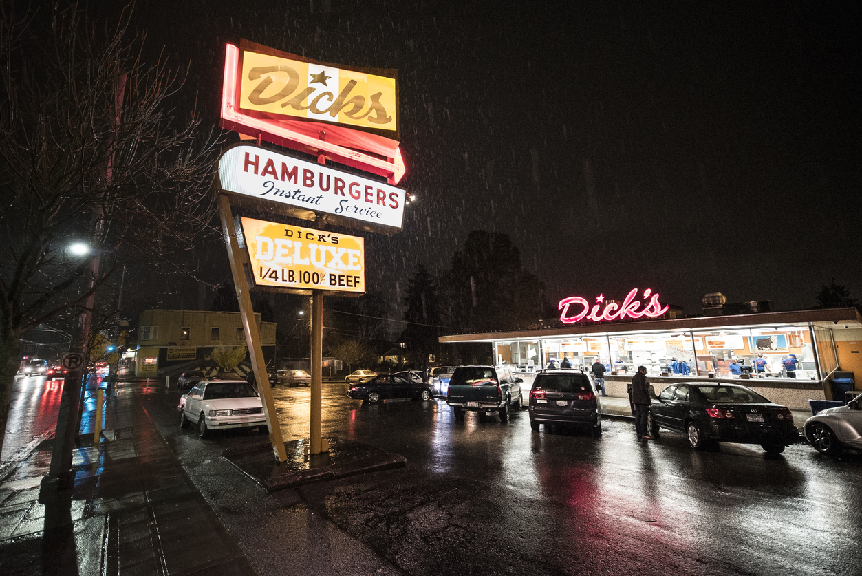 Dick's Drive In restaurant in Seattle's Wallingford neighborhood is popular with all ages